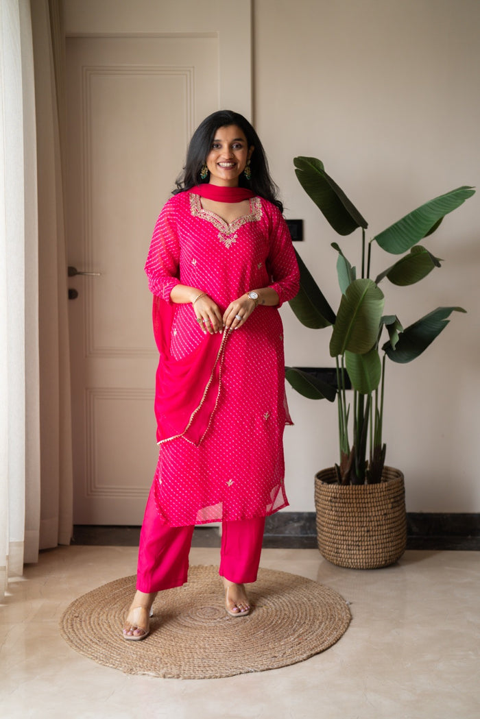 Prisca Pink Mothra Georgette Suit
