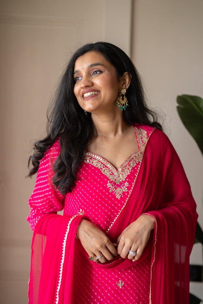 Prisca Pink Mothra Georgette Suit
