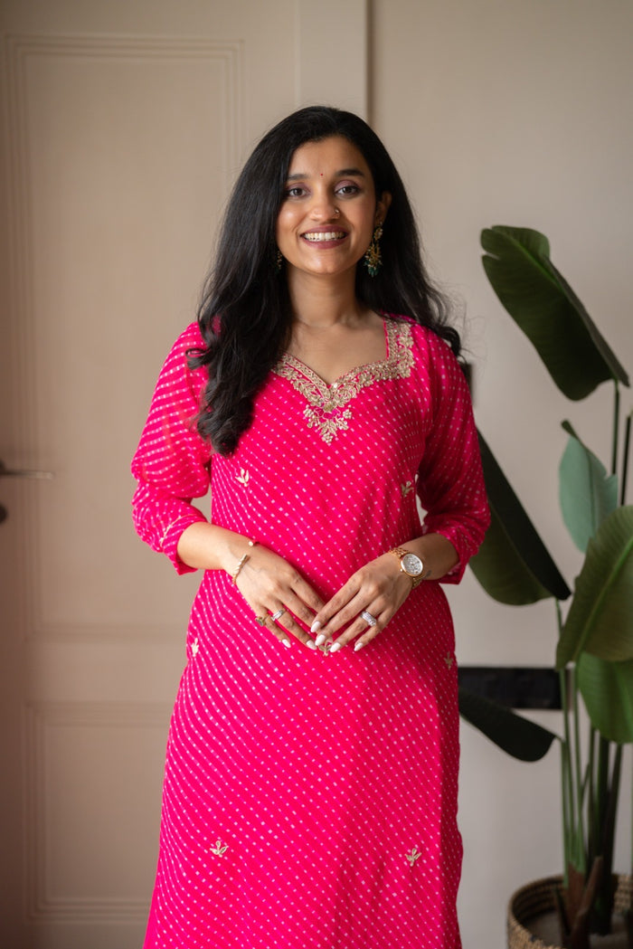 Prisca Pink Mothra Georgette Suit
