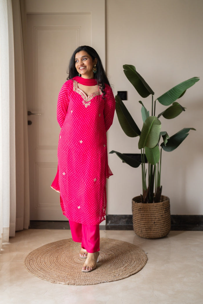 Prisca Pink Mothra Georgette Suit