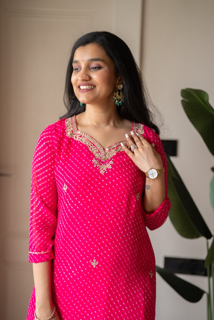 Prisca Pink Mothra Georgette Suit