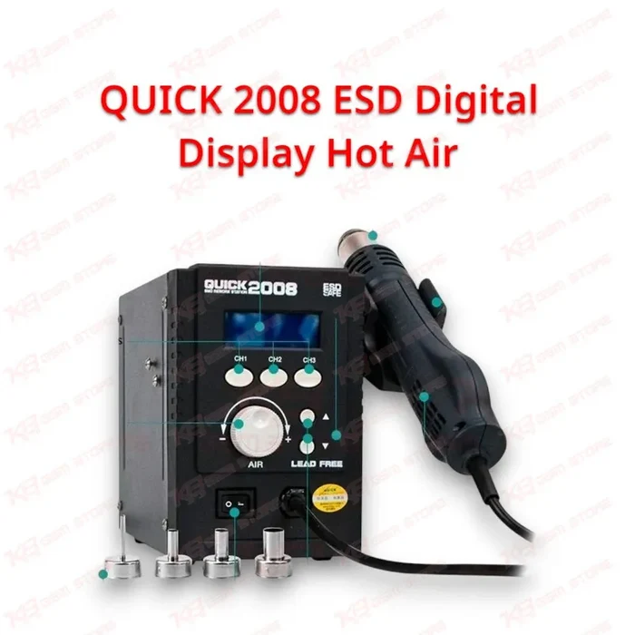 QUICK 2008 ESD Digital Display Hot Air Rework Station – 700W BGA SMD Soldering Station