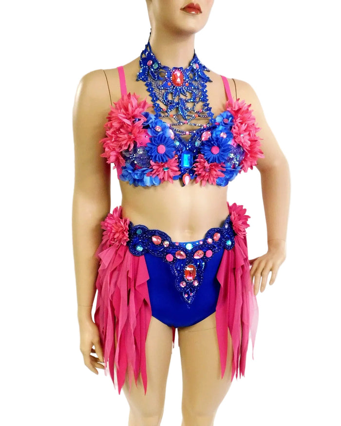 Ready to Ship - 38C - Pink and Blue Fairy Dance Chain Rave Bra and Skirt Halloween Costume