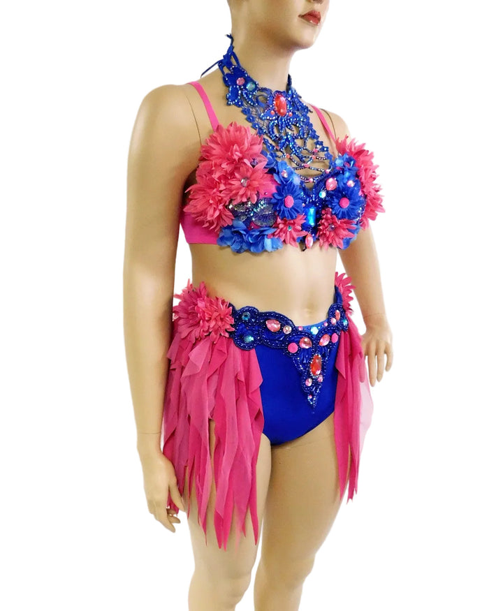 Ready to Ship - 38C - Pink and Blue Fairy Dance Chain Rave Bra and Skirt Halloween Costume