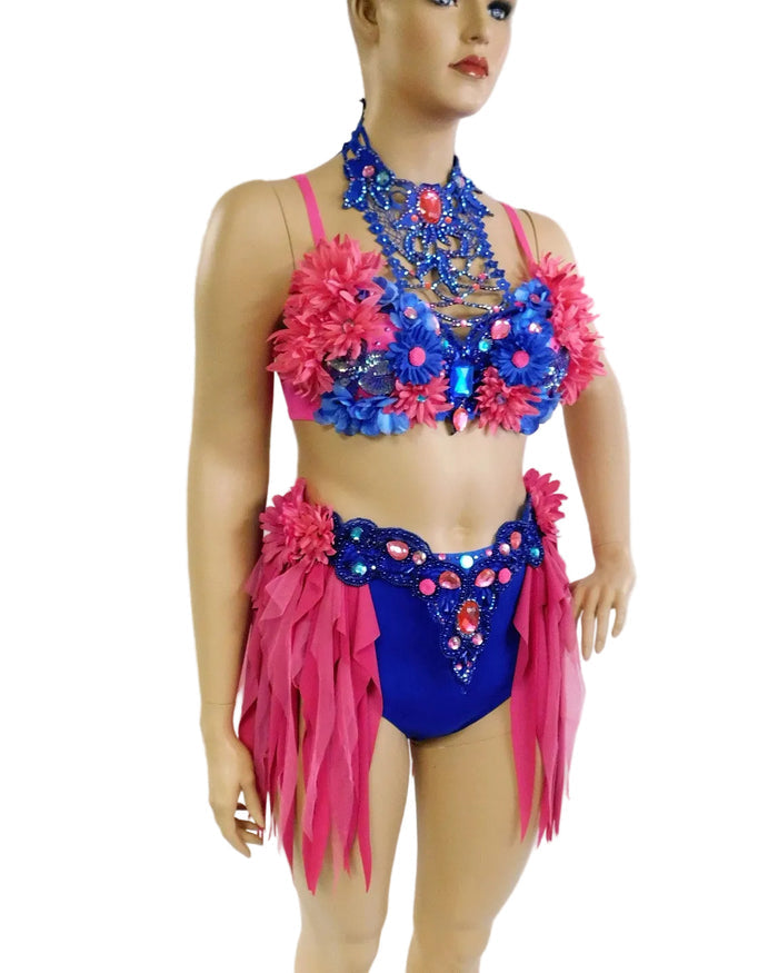 Ready to Ship - 38C - Pink and Blue Fairy Dance Chain Rave Bra and Skirt Halloween Costume