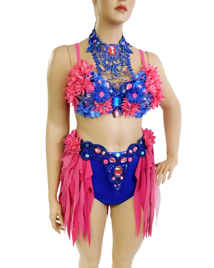 Ready to Ship - 38C - Pink and Blue Fairy Dance Chain Rave Bra and Skirt Halloween Costume