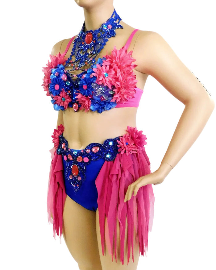 Ready to Ship - 38C - Pink and Blue Fairy Dance Chain Rave Bra and Skirt Halloween Costume