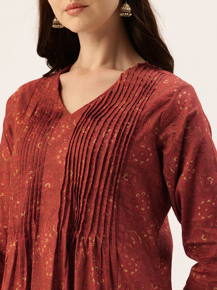 Red Floral Printed Kurta