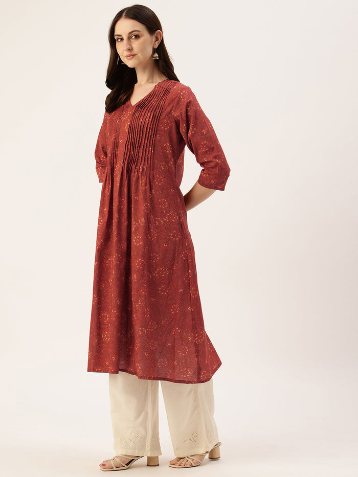 Red Floral Printed Kurta