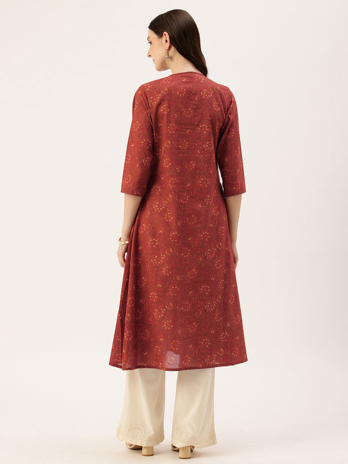 Red Floral Printed Kurta