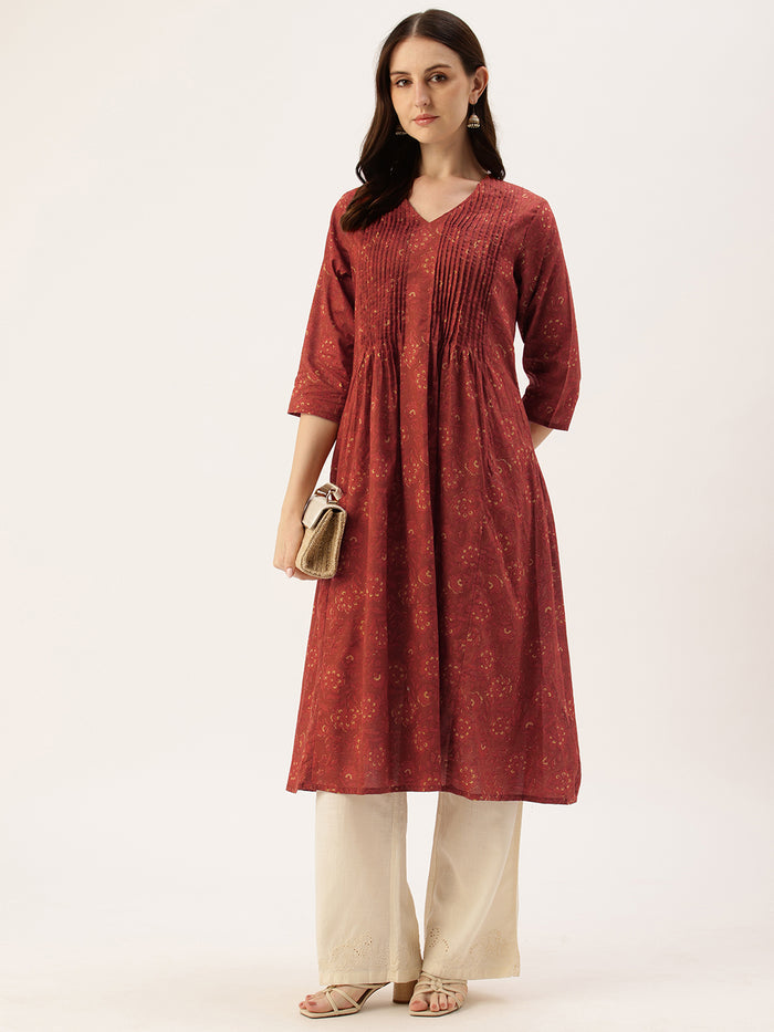 Red Floral Printed Kurta