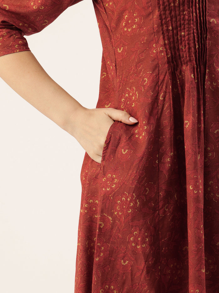 Red Floral Printed Kurta