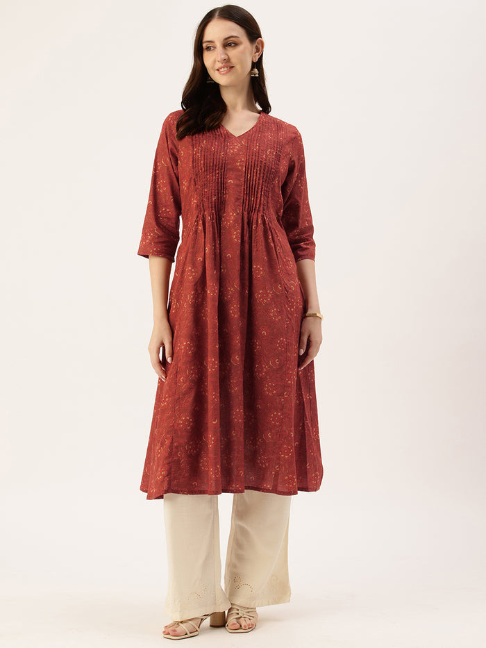 Red Floral Printed Kurta