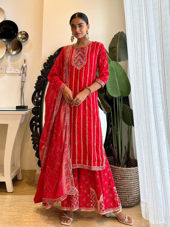 Red Mesmerising Gharara Set