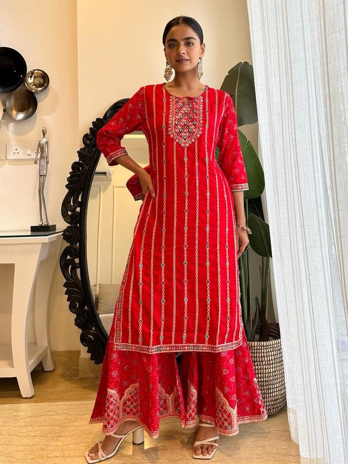 Red Mesmerising Gharara Set