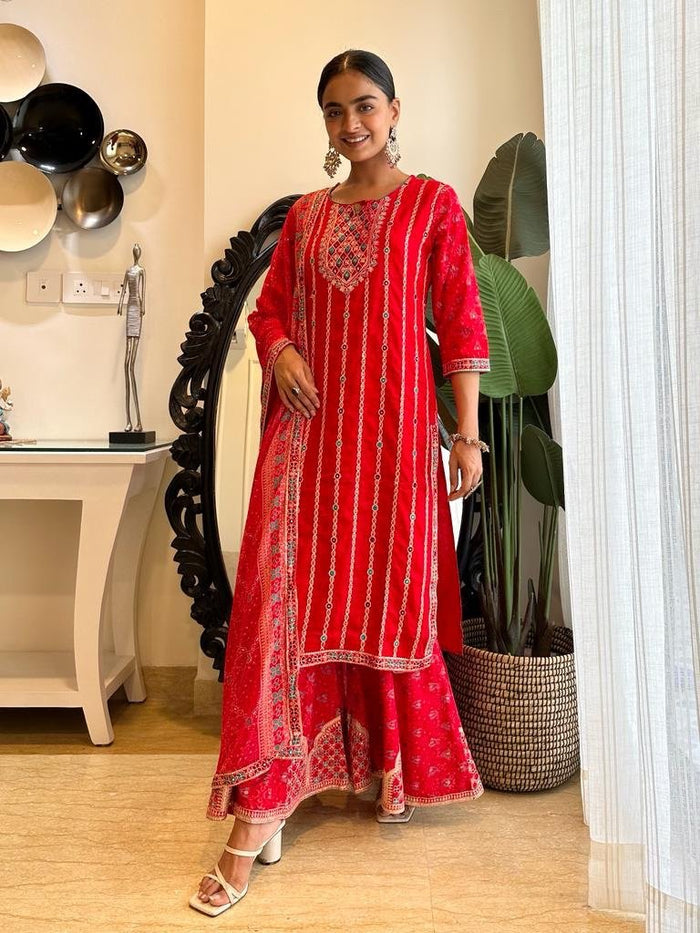 Red Mesmerising Gharara Set