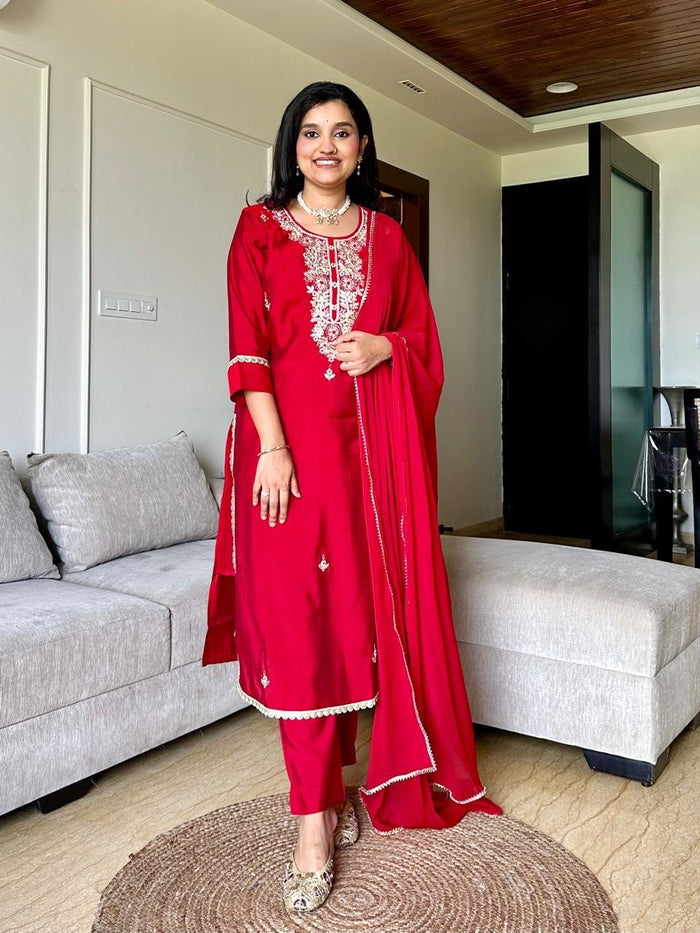 Red Romance Chanderi Silk Set
