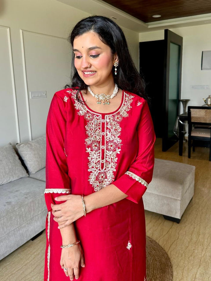 Red Romance Chanderi Silk Set