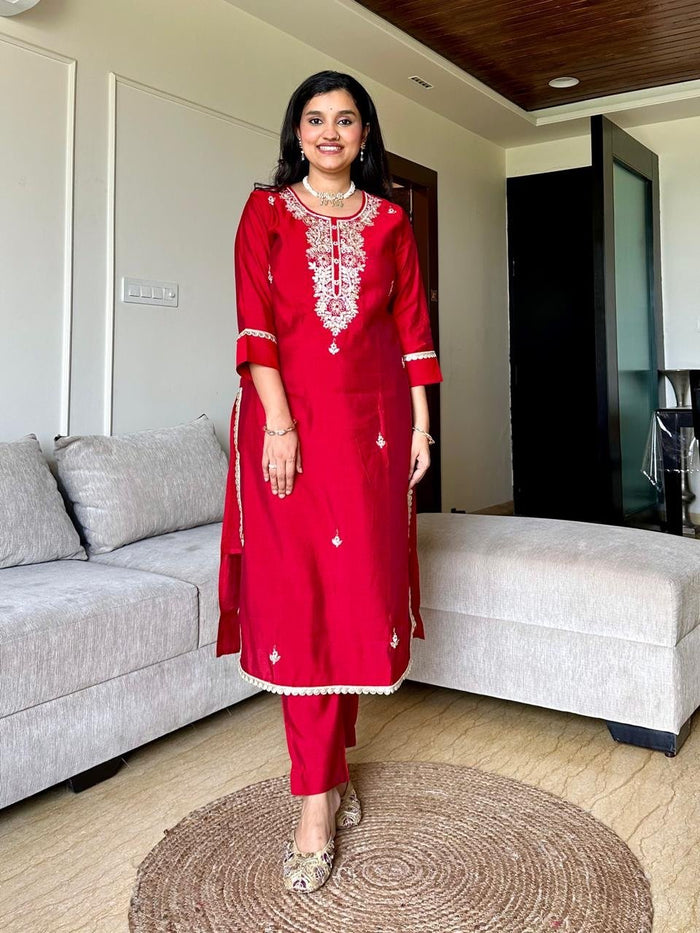 Red Romance Chanderi Silk Set