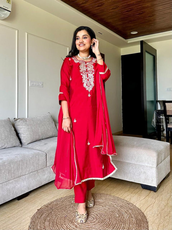 Red Romance Chanderi Silk Set