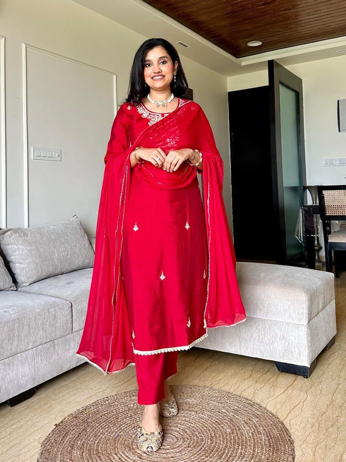 Red Romance Chanderi Silk Set