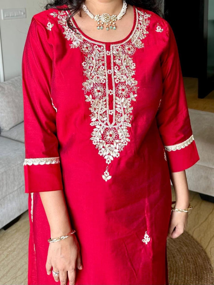 Red Romance Chanderi Silk Set