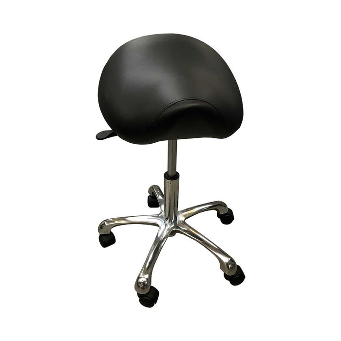 Ergonomic saddle rolling stool with chrome base Adjustable saddle stool with caster wheels Chrome base saddle stool for clinic use Rolling ergonomic stool for treatment room Saddle seat stool adjustable 21 to 27 inches
Professional rolling saddle stool