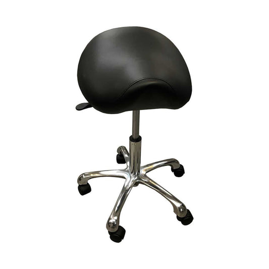 Ergonomic saddle rolling stool with chrome base Adjustable saddle stool with caster wheels Chrome base saddle stool for clinic use Rolling ergonomic stool for treatment room Saddle seat stool adjustable 21 to 27 inches
Professional rolling saddle stool
