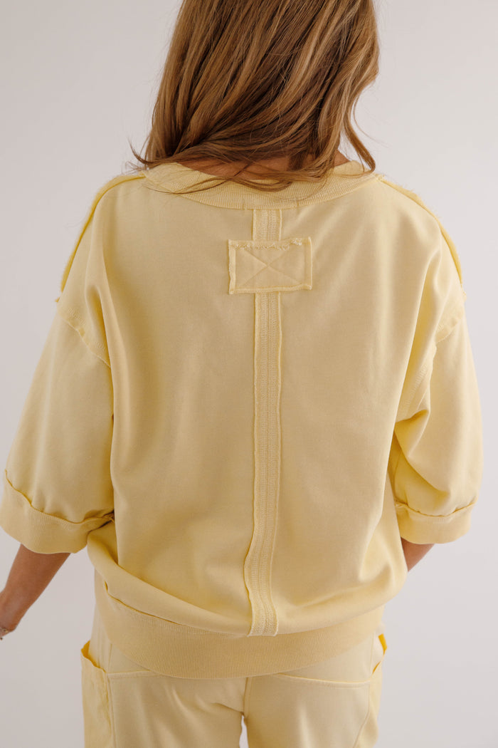 Mineral Washed French Terry Top – Relaxed  Athleisure Pullover- Yellow Rae Mode Athletic Set