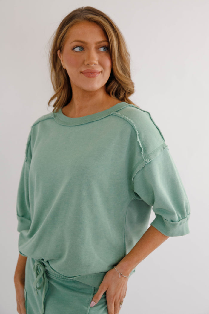 Mineral Washed French Terry Top – Relaxed  Athleisure Pullover- Rae Mode Athletic Set