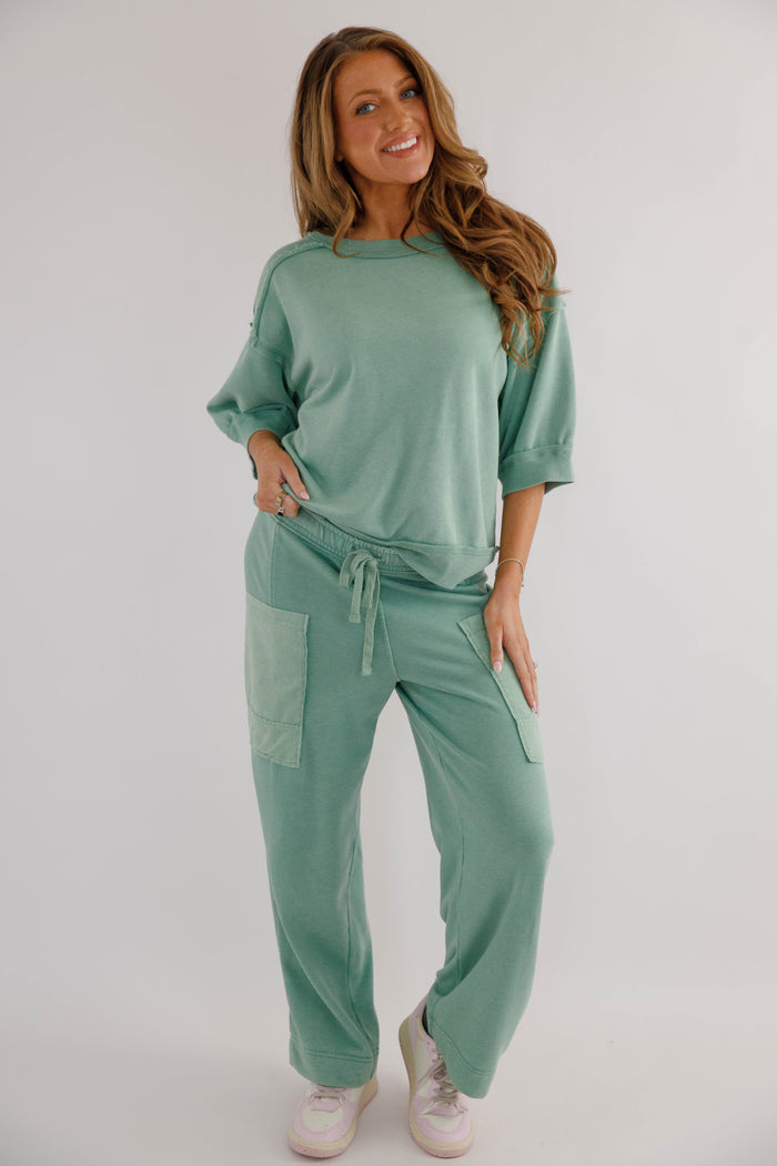 Mineral Washed French Terry Top – Relaxed  Athleisure Pullover- Rae Mode Athletic Set