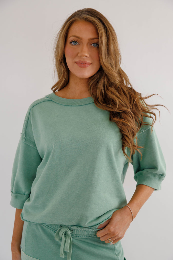 Mineral Washed French Terry Top – Relaxed  Athleisure Pullover- Rae Mode Athletic Set