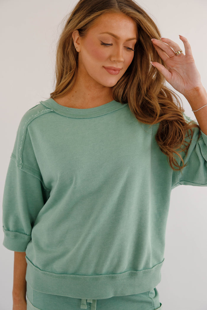Mineral Washed French Terry Top – Relaxed  Athleisure Pullover- Rae Mode Athletic Set