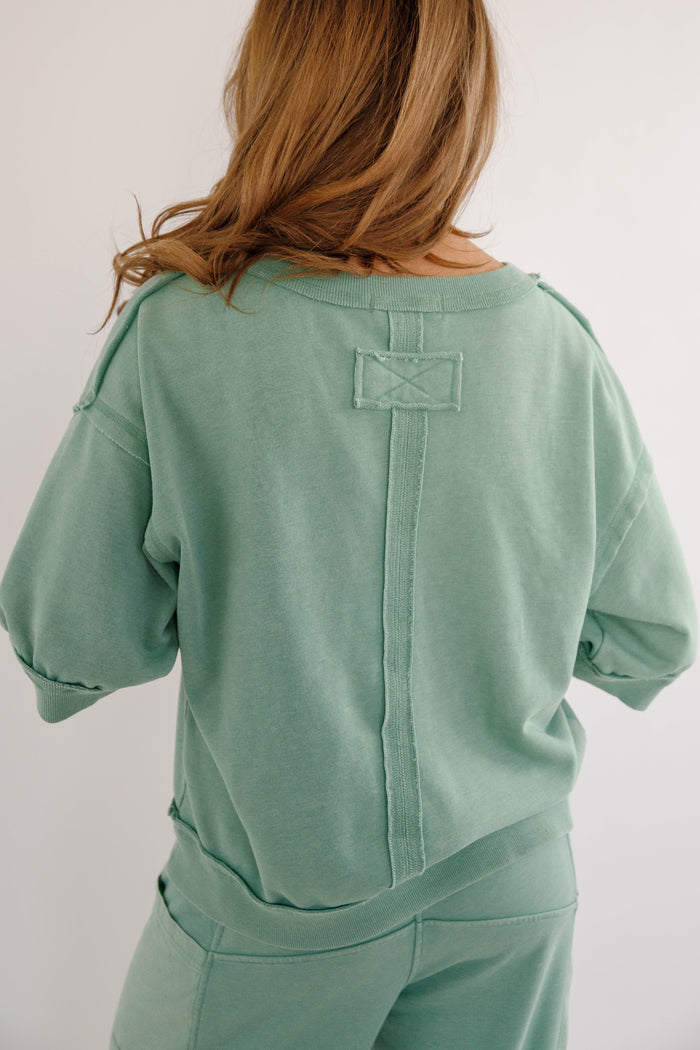 Mineral Washed French Terry Top – Relaxed  Athleisure Pullover- Rae Mode Athletic Set