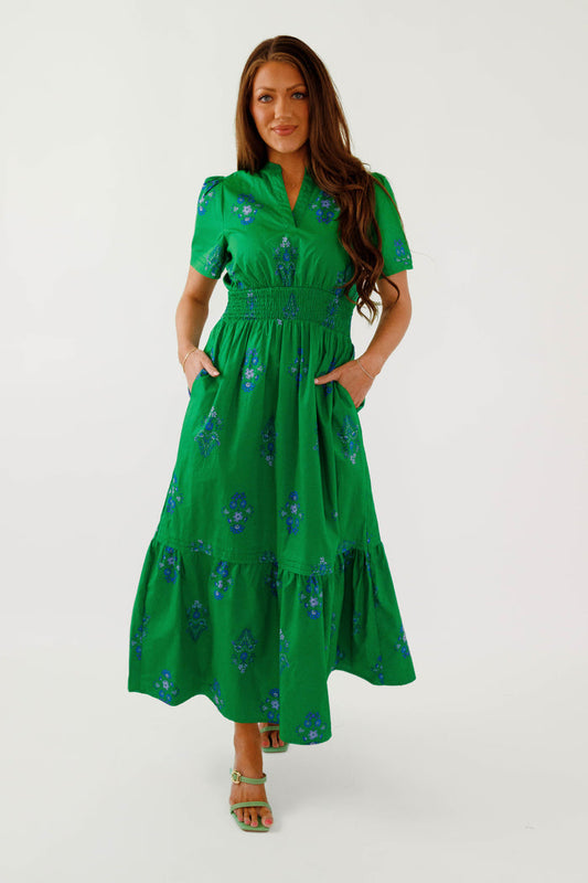 Green Floral Short Sleeve Maxi Dress- Timeless Cotton Floral Maxi Dress- Sugarlips Maxi Dress