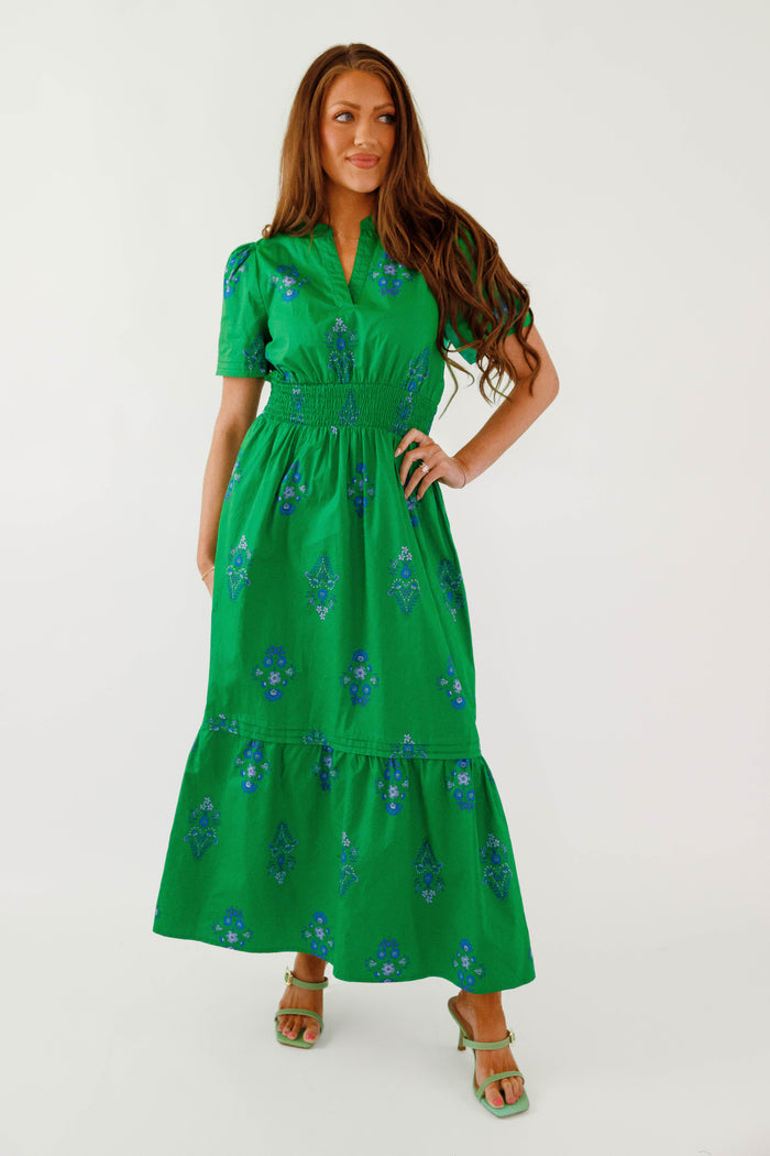 Green Floral Short Sleeve Maxi Dress- Timeless Cotton Floral Maxi Dress- Sugarlips Maxi Dress