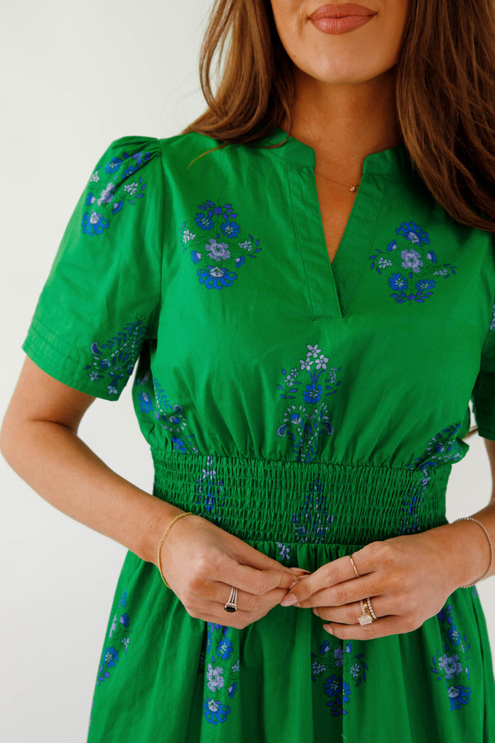 Green Floral Short Sleeve Maxi Dress- Timeless Cotton Floral Maxi Dress- Sugarlips Maxi Dress