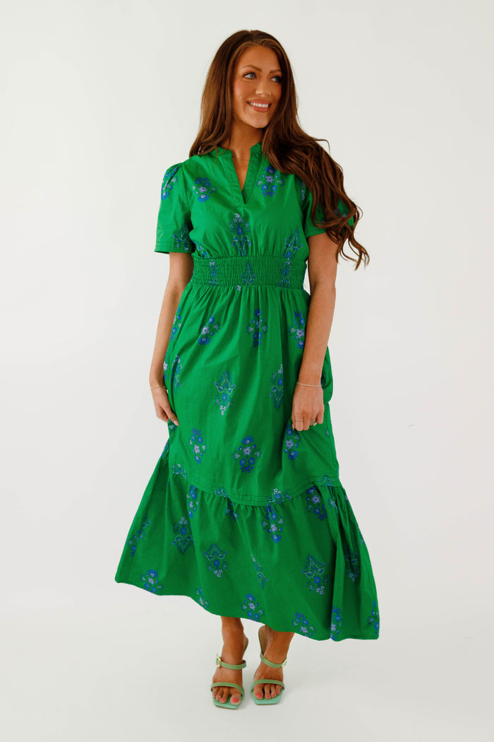 Green Floral Short Sleeve Maxi Dress- Timeless Cotton Floral Maxi Dress- Sugarlips Maxi Dress