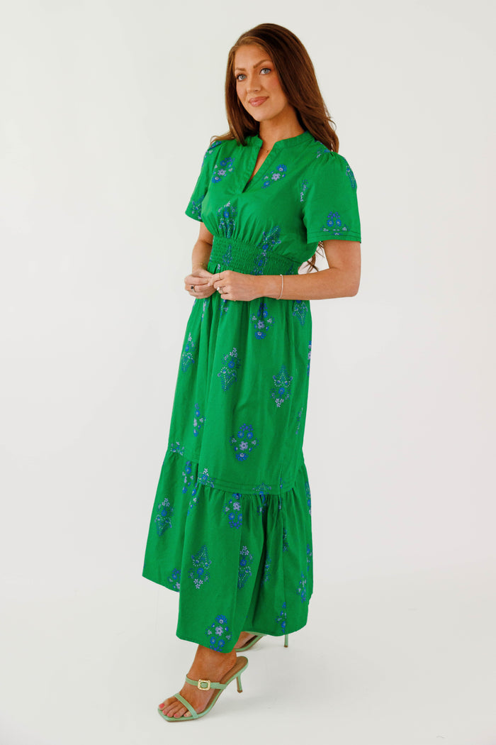 Green Floral Short Sleeve Maxi Dress- Timeless Cotton Floral Maxi Dress- Sugarlips Maxi Dress