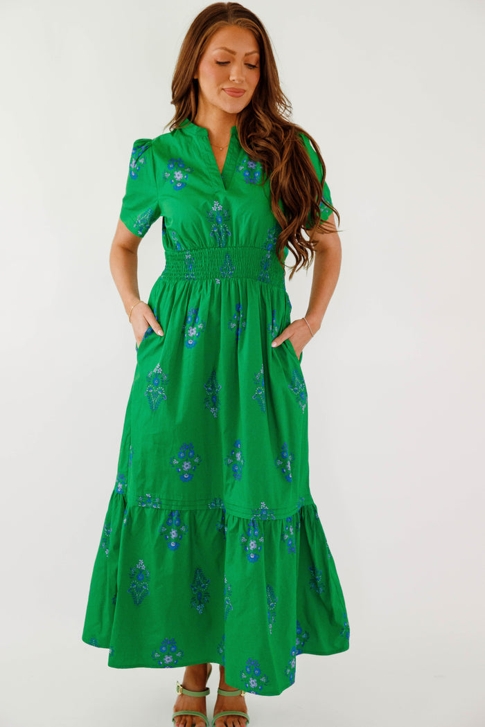 Green Floral Short Sleeve Maxi Dress- Timeless Cotton Floral Maxi Dress- Sugarlips Maxi Dress
