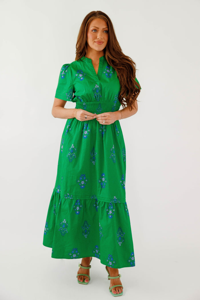 Green Floral Short Sleeve Maxi Dress- Timeless Cotton Floral Maxi Dress- Sugarlips Maxi Dress