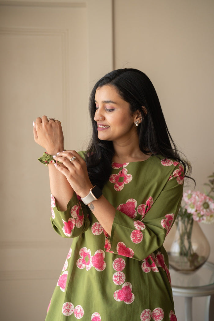 Rika Cotton Lounge Set- Green Florals