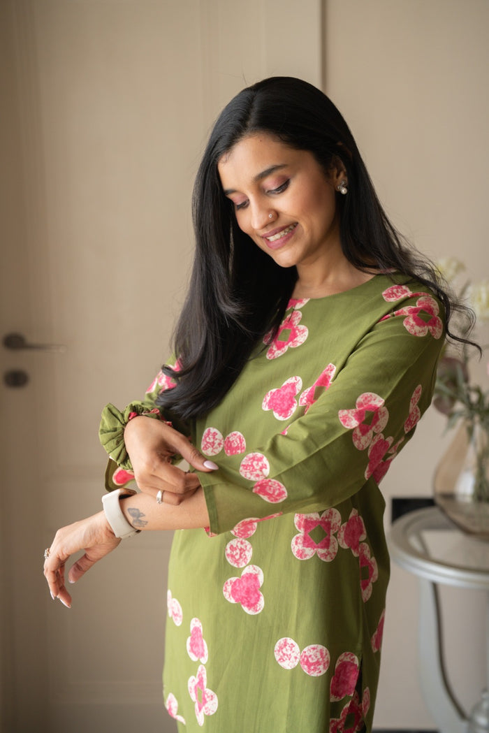 Rika Cotton Lounge Set- Green Florals