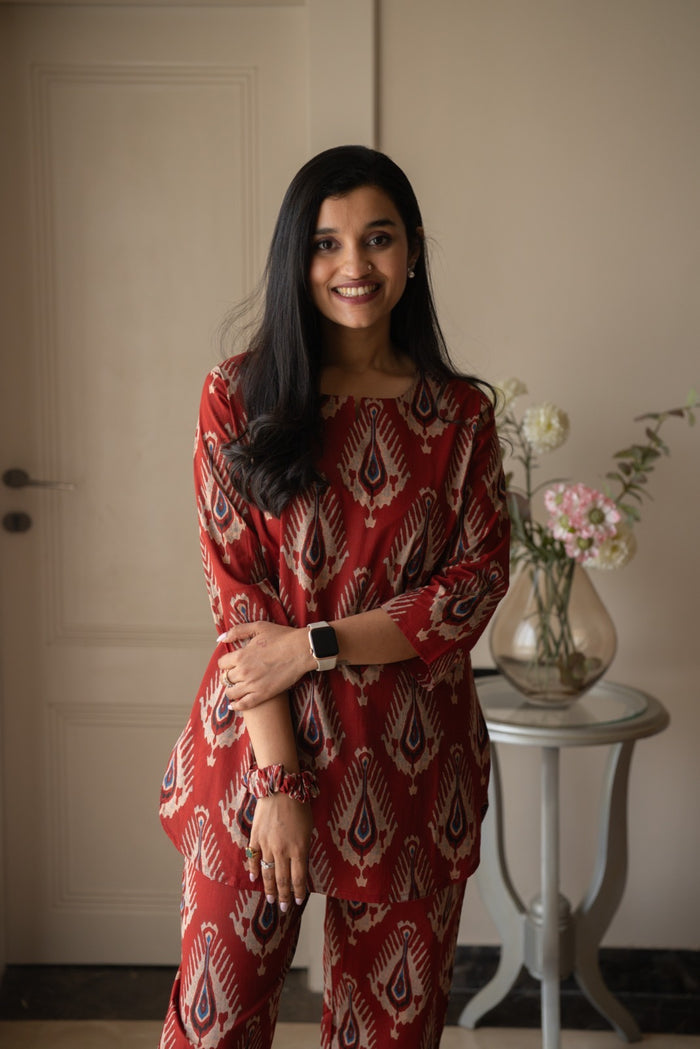 Rika Cotton Lounge Set- Maroon Boota