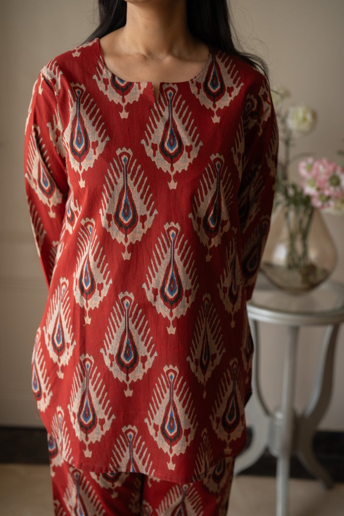 Rika Cotton Lounge Set- Maroon Boota