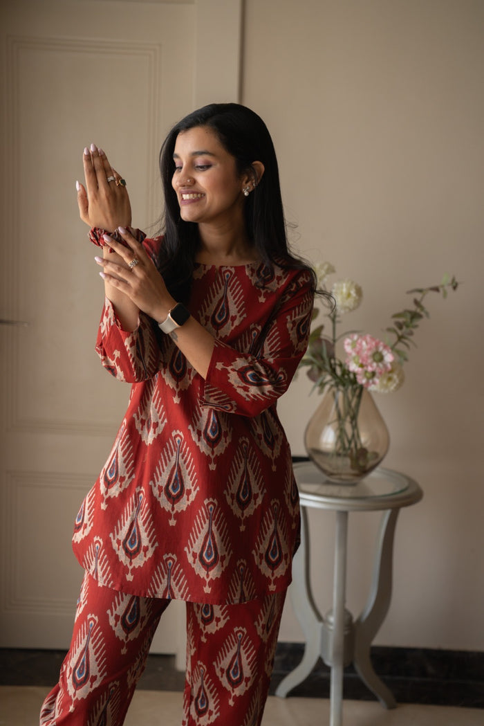 Rika Cotton Lounge Set- Maroon Boota