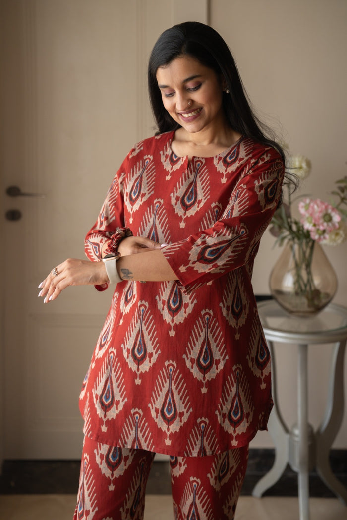 Rika Cotton Lounge Set- Maroon Boota