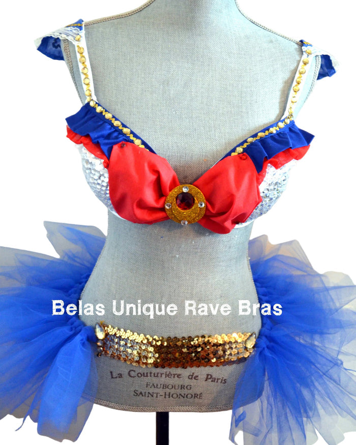 Sailor Moon Cosplay Rave Bra and TuTu Bustle Halloween Dance Costume