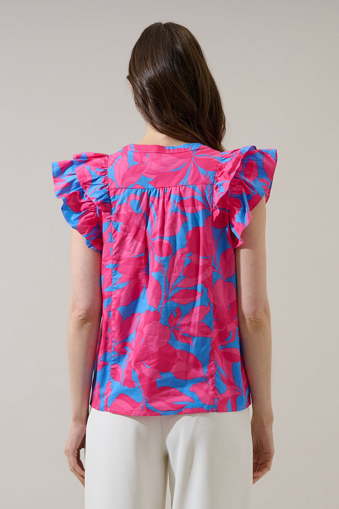 Sammi Button Down Ruffle Top Meira Floral