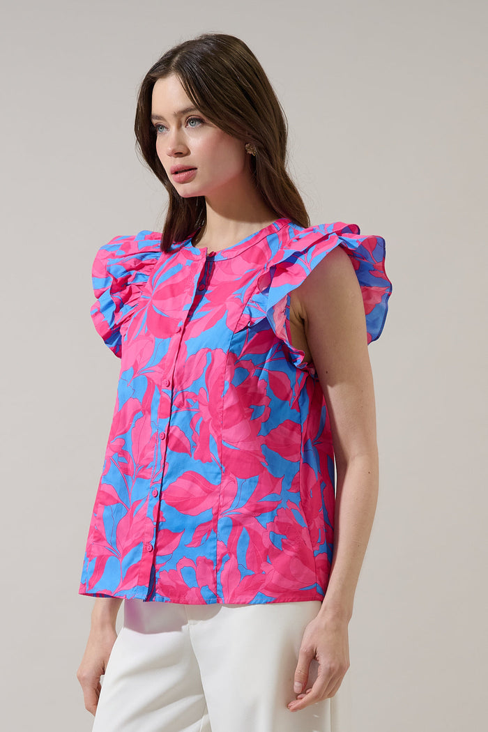 Sammi Button Down Ruffle Top Meira Floral